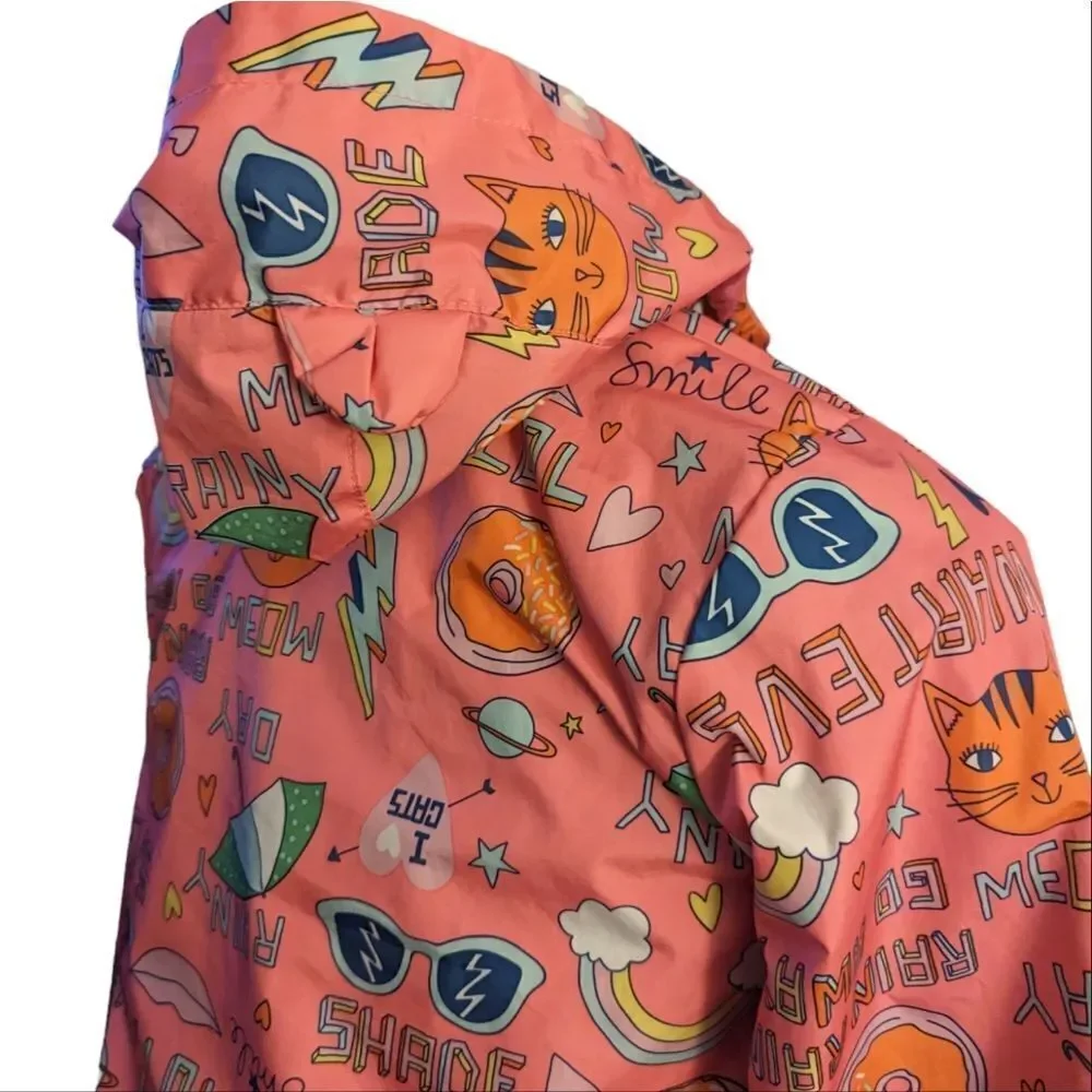 Carter's pink cat theme rain jacket‎ graphic print kawaii